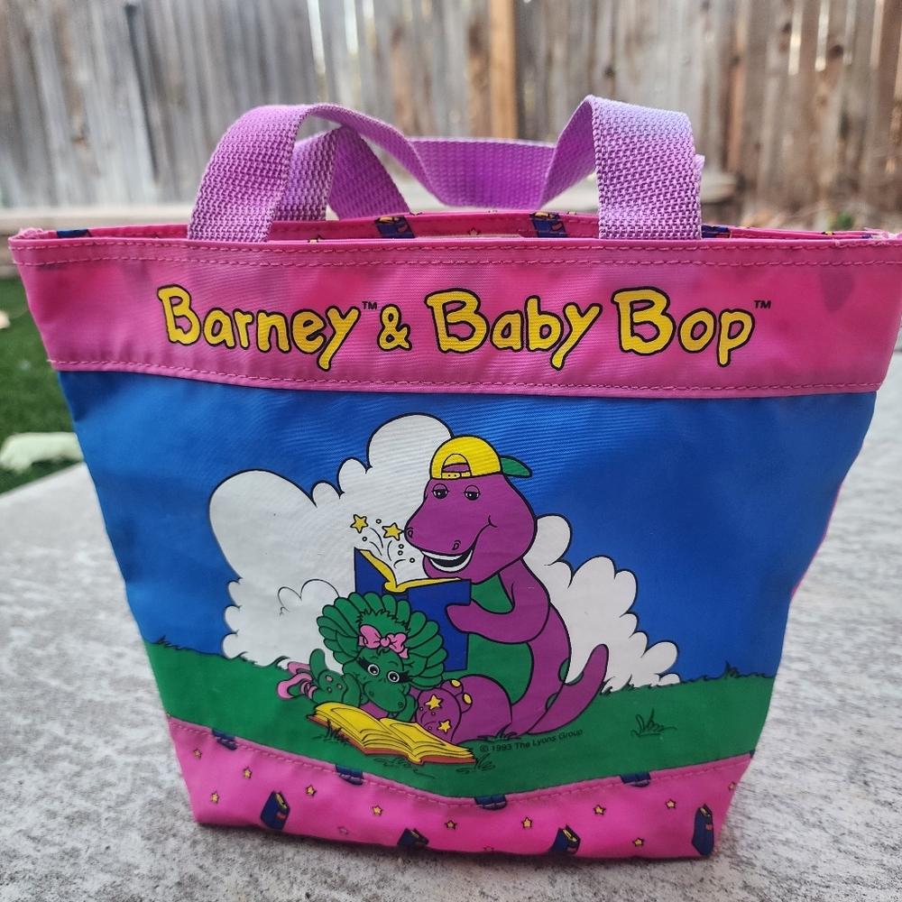 Vintage 1993 Barney &‎ Baby Bop The Lyons Group Vinyl Hand Bag Tote, Small
